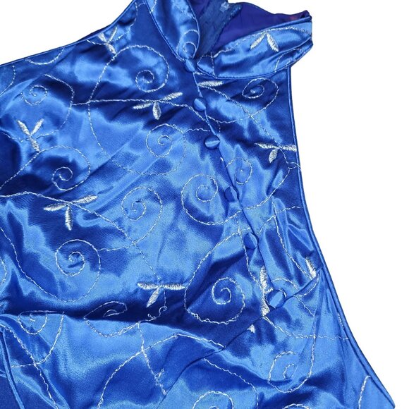 Jessica McClintock Gunne Sax Blue Embroidered Satin Halter Maxi Dress Size 11/12 - Picture 4 of 5